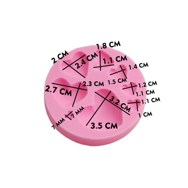 Silikon Kalıp Çoklu Bombeli Farklı Boylarda Kalp Mum Taş Tozu Kalıbı
