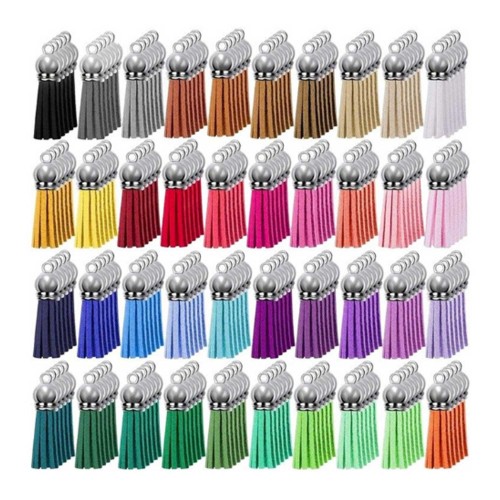 Epoksi Mini Deri Anahtarlık Küpe Püskül Karışık Renk  (10 Adet)