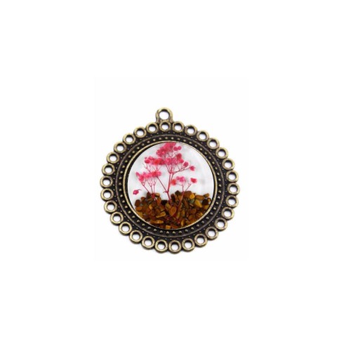 Epoksi Kolye Ucu  Yuvarlak Daireli  Antik Sarı Renk   5,2 Cm  (5 ADET)