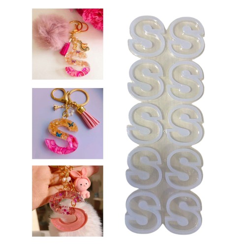 Epoksi Çoklu Silikon Kalıp S Harfi ( Düz)  Anahtarlık Reçine Seri Döküm Kalıbı 4 CM 10 Lu