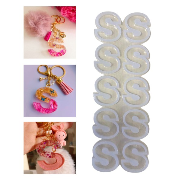 Epoksi Çoklu Silikon Kalıp S Harfi ( Düz)  Anahtarlık Reçine Seri Döküm Kalıbı 4 CM 10 Lu