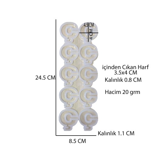Epoksi Çoklu Silikon Kalıp Ç Harfi ( Düz)  Anahtarlık Reçine Seri Döküm Kalıbı 4 CM 10 Lu