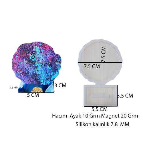 Epoksi  Silikon Kalıp Tırtıklı Kenar Ayaklı Magnet Kalıbı 7 CM