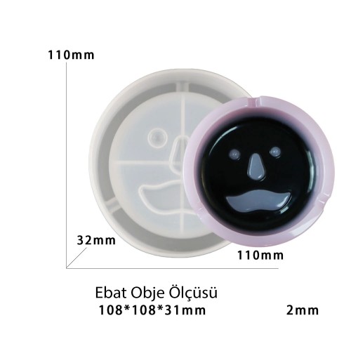 Epoksi Silikon Kalıp Küllük Kalıbı Yüzlü Emoji Bıyıklı 11x11 CM