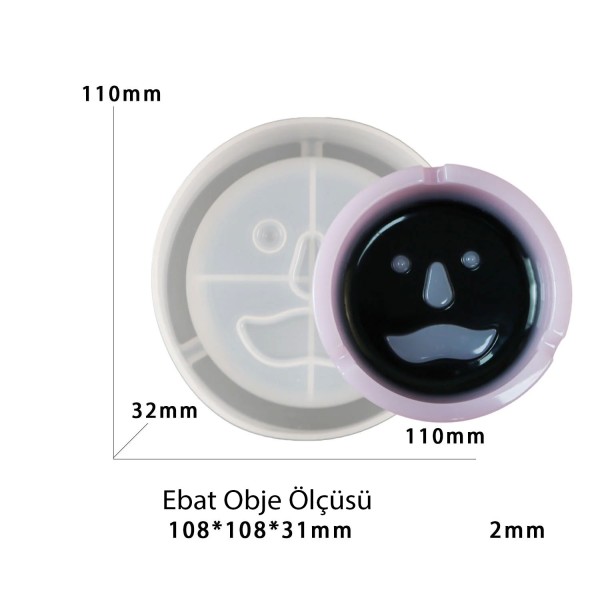 Epoksi Silikon Kalıp Küllük Kalıbı Yüzlü Emoji Bıyıklı 11x11 CM
