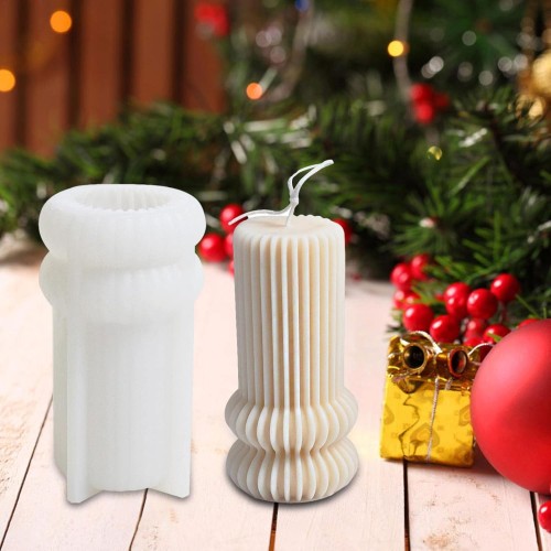 Epoksi Silikon Düz Çizgili Sütun Taş Tozu Ev Dekorasyonu Mum Kalıbı