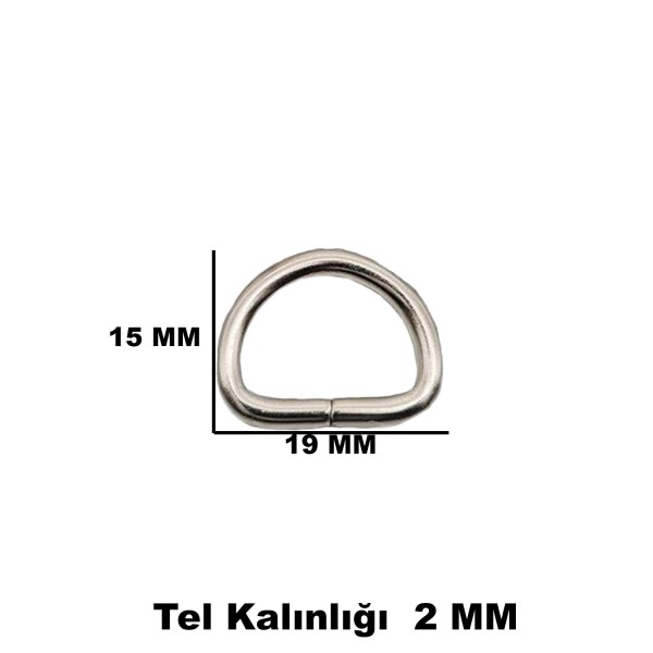 Tahtakale Toptancı Anahtarlık Montaj Halkası D Çanta Bağlantı Halkası 19x15 MM (1000 Adet)  Gümüş