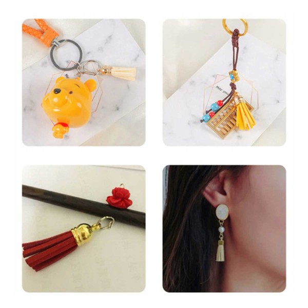 Tahtakale Toptancı Epoksi Mini Deri Anahtarlık Küpe Püskül Karışık Renk  (100 Adet)