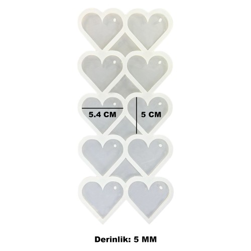 Epoksi Reçine Silikon Kalıp Çoklu Kalp Delikli Anahtarlık Kalıbı 5 CM 10 Lu