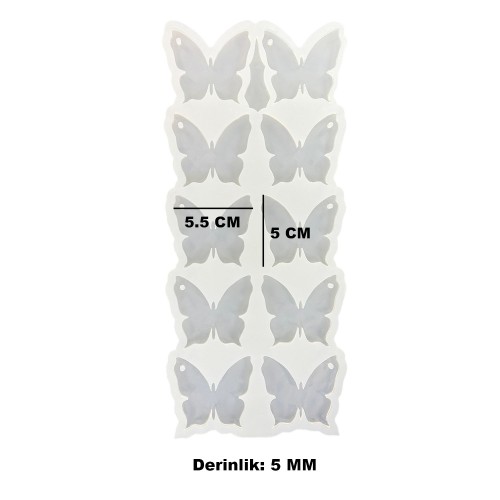 Epoksi Reçine Silikon Kalıp Çoklu Kelebek Delikli Anahtarlık Kalıbı 5 CM 10 Lu