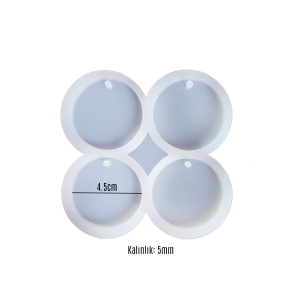 Tahtakale Toptancı Epoksi Silikon Kalıp Delikli Yuvarlak Anahtarlık Kolye Kalıbı 4 Lü