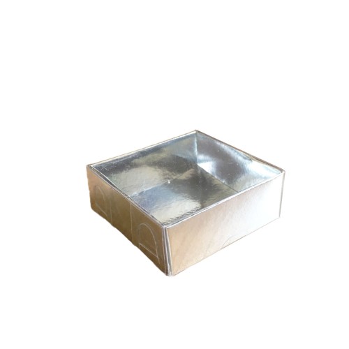 Asetat Kapaklı Karton Kutu 6X6X2.5 CM (50 Adet)  Gümüş