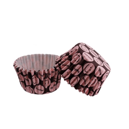 Cupcake Kalıbı Pet Kapsül  Kek Kalıbı 52X45 MM (100 Adet)  Pembe Emoji