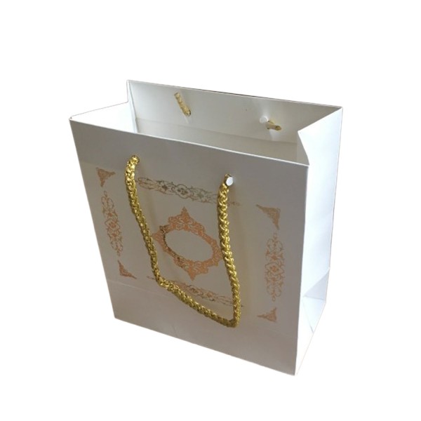 Tahtakale Toptancı Karton Hediye Çantası GOLD Saray Desenli 20X20X10 CM (10 Adet)  Beyaz