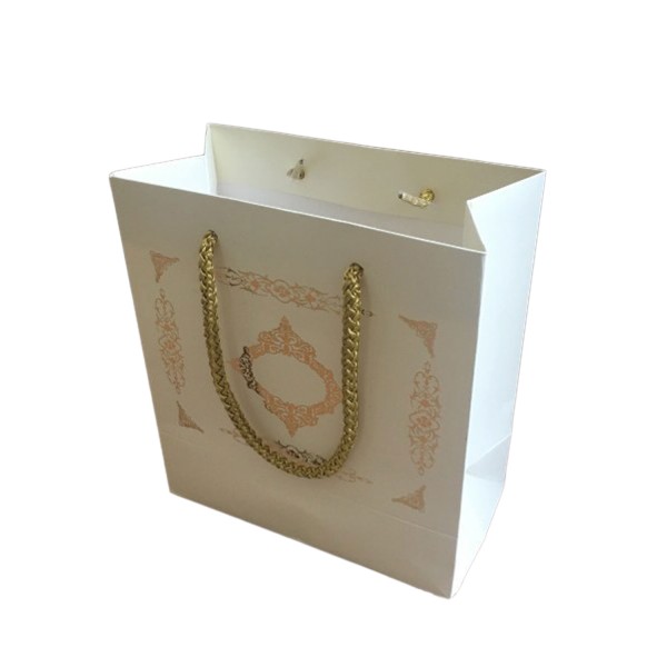Tahtakale Toptancı Karton Hediye Çantası GOLD Saray Desenli 20X20X10 CM (10 Adet)  Krem