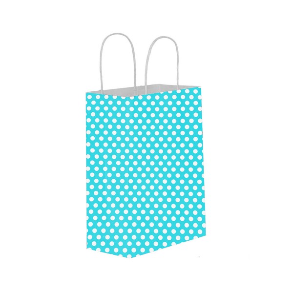Tahtakale Toptancı Kağıt Hediye Çantası Küçük Boy Puantiyeli 18X24 (25 Adet)  Puantiyeli Mavi
