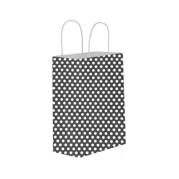 Tahtakale Toptancı Kağıt Hediye Çantası Küçük Boy Puantiyeli 18X24 (25 Adet)  Puantiyeli Siyah