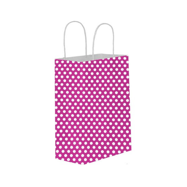 Tahtakale Toptancı Kağıt Hediye Çantası Küçük Boy Puantiyeli 18X24 (25 Adet)  Puantiyeli Fuşya