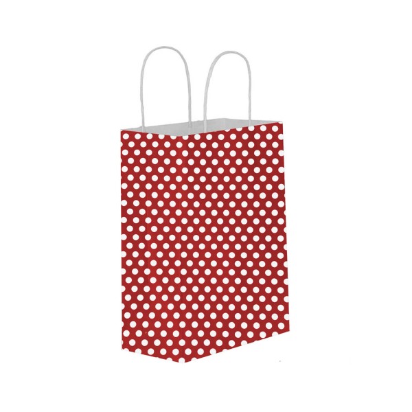 Tahtakale Toptancı Kağıt Hediye Çantası Küçük Boy Puantiyeli 18X24 (25 Adet)  Puantiyeli Kırmızı