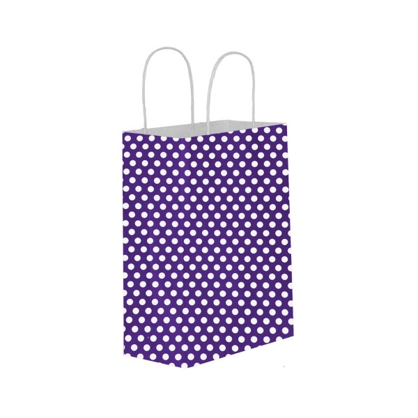 Tahtakale Toptancı Kağıt Hediye Çantası Küçük Boy Puantiyeli 18X24 (25 Adet)  Puantiyeli Mor