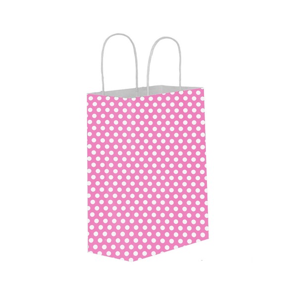 Tahtakale Toptancı Kağıt Hediye Çantası Küçük Boy Puantiyeli 18X24 (25 Adet)  Puantiyeli Pembe
