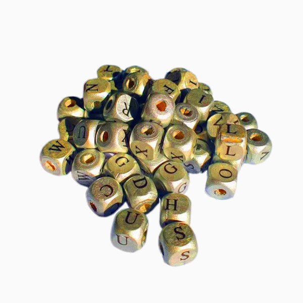 Tahtakale Toptancı Ahşap Küp HARFLİ  Boncuk 10X10 MM 100 GRAM  Gold