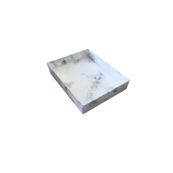 Tahtakale Toptancı Asetat Kapaklı Karton Kutu Mermer Desenli 12X15X3 CM (10 Adet)  Beyaz