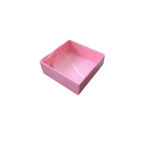 Tahtakale Toptancı Asetat Kapaklı Karton Kutu Mermer Desenli 8X8X3 (50 Adet)  Pembe