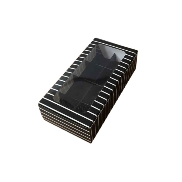 Tahtakale Toptancı Asetat Pencereli Karton Kutu 20x10x5 CM 8 Bölmeli Kutu (10 Adet)  Çizgili Siyah