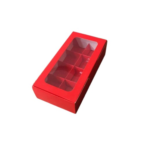 Asetat Pencereli Karton Kutu 20x10x5 CM 8 Bölmeli Kutu (10 Adet)  Kırmızı