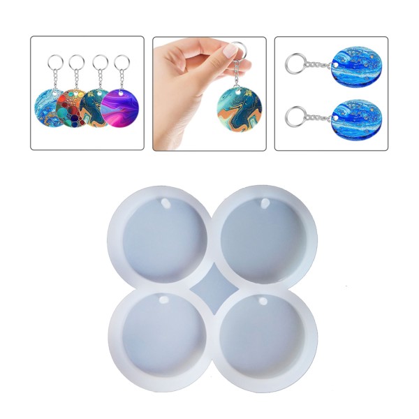 Tahtakale Toptancı Epoksi Silikon Kalıp Delikli Yuvarlak Anahtarlık Kolye Kalıbı 4 Lü