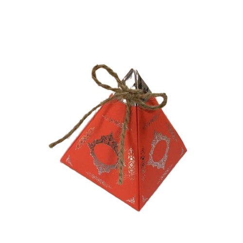 Karton Lokumluk Gümüş Saray Desenli Piramit Modeli 50 Adet)  Kırmızı