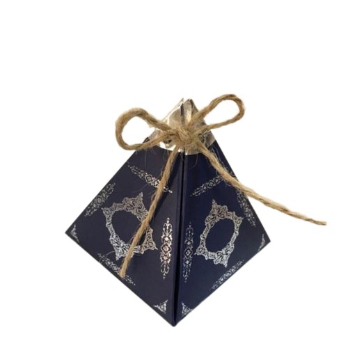 Karton Lokumluk Gümüş Saray Desenli Piramit Modeli 50 Adet)  Lacivert