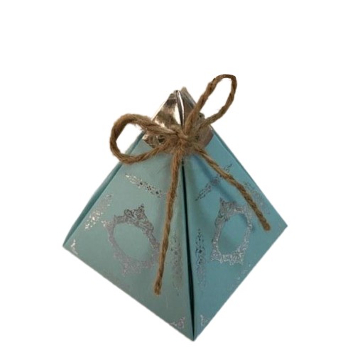 Karton Lokumluk Gümüş Saray Desenli Piramit Modeli 50 Adet)  Mavi