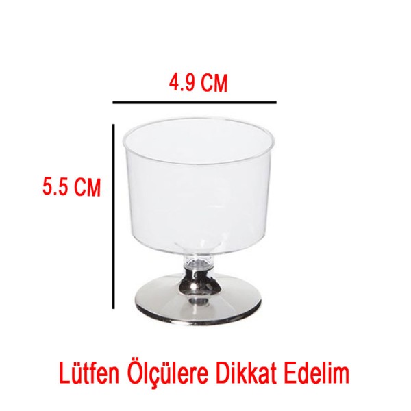 Tahtakale Toptancı Ayaklı Shot Bardağı Küçük Plastik Kadeh 50 ML (6 Adet)  Gümüş