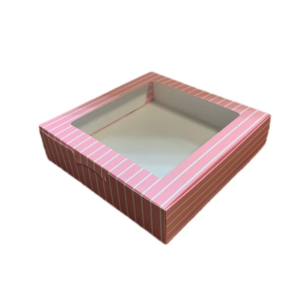 Tahtakale Toptancı Pencereli Karton Kutu Çizgili Model 20X20X5 CM (10 Adet)  Pembe