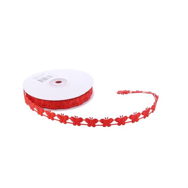 Tahtakale Toptancı Kurdele Kelebekli Simli 2 Cm (18 Metre)  Kırmızı