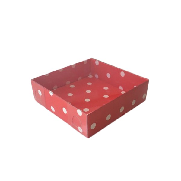 Tahtakale Toptancı Asetat Kapaklı Karton Kutu  10X10X3 CM (50 Adet)  Puantiyeli Kırmızı