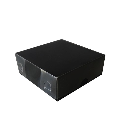Asetat Kapaklı Karton Kutu Düz Renk 9X9X3 CM (50 Adet)  Siyah