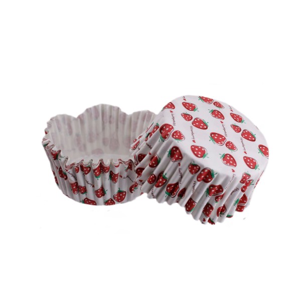 Tahtakale Toptancı Cupcake Kalıbı Pet Kapsül Dalgalı Kek Kalıbı 65X38 MM (100 Adet)  Beyaza Sık Çilek Desenli