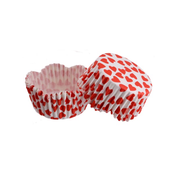 Tahtakale Toptancı Cupcake Kalıbı Pet Kapsül Dalgalı Kek Kalıbı 65X38 MM (100 Adet)  Beyaza Sık Kalp Desen