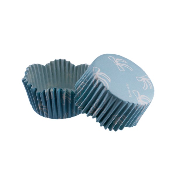 Tahtakale Toptancı Cupcake Kalıbı Pet Kapsül Dalgalı Kek Kalıbı 65X38 MM (100 Adet)  Fiyonklu Mavi
