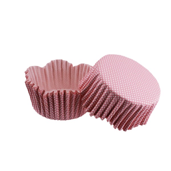 Tahtakale Toptancı Cupcake Kalıbı Pet Kapsül Dalgalı Kek Kalıbı 65X38 MM (100 Adet)  Pembe Küçük Puanlı