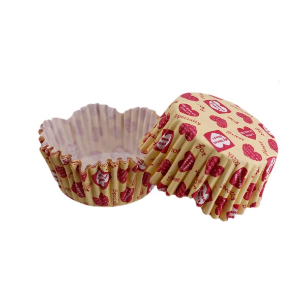 Tahtakale Toptancı Cupcake Kalıbı Pet Kapsül Dalgalı Sarıya Kırmızı Kalpli Yazılı Kek Kalıbı 65X38 MM (100 Adet)