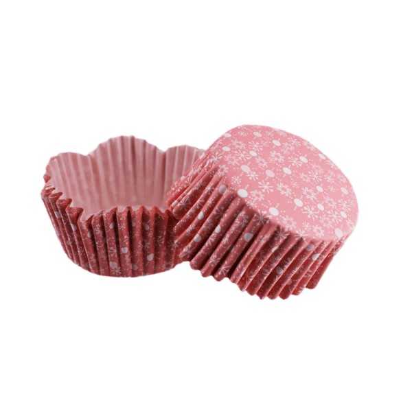 Tahtakale Toptancı Cupcake Kalıbı Pet Kapsül Kar Desenli Pembe Dalgalı Kek Kalıbı 65X38 MM (100 Adet)