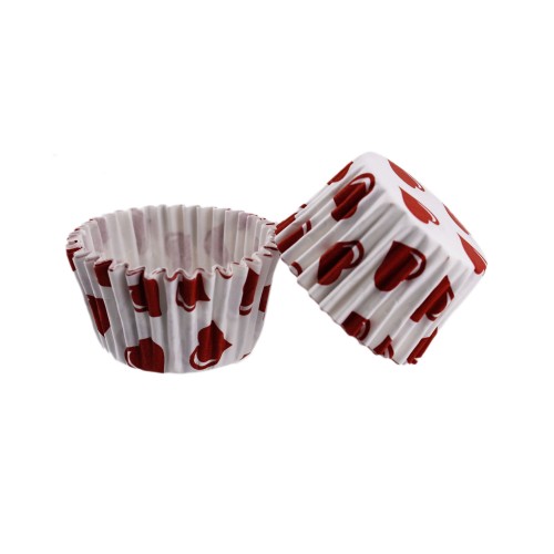 Cupcake Kalıbı Pet Kapsül Kek Kalıbı 48X34 MM (100 Adet) Beyaza Kırmızı Kalp Desenli Cupcake Kalıbı Pet Kapsül Kek Kalıbı 48X34 MM (100 Adet) Beyaza Kırmızı Kalp Desenli