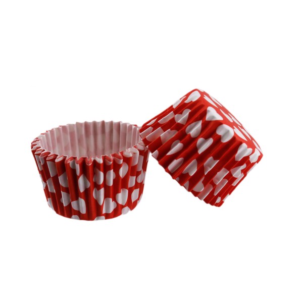 Tahtakale Toptancı Cupcake Kalıbı Pet Kapsül  Kek Kalıbı 48X34 MM (100 Adet)  Kırmızıya Beyaz Kalp Desenli