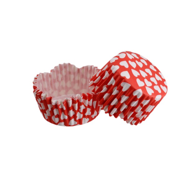 Tahtakale Toptancı Cupcake Kalıbı Pet Kapsül Kırmızıya Beyaz Kalp Desenli Dalgalı Kek Kalıbı 65X38 MM (100 Adet)
