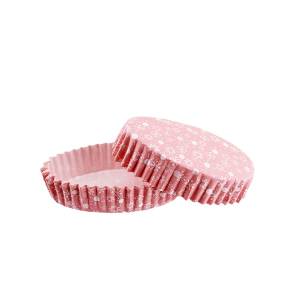 Tahtakale Toptancı Cupcake Kalıbı Pet Kapsül Oval Model Kek Kalıbı (100 Adet) F11  Kar Desenli Pembe