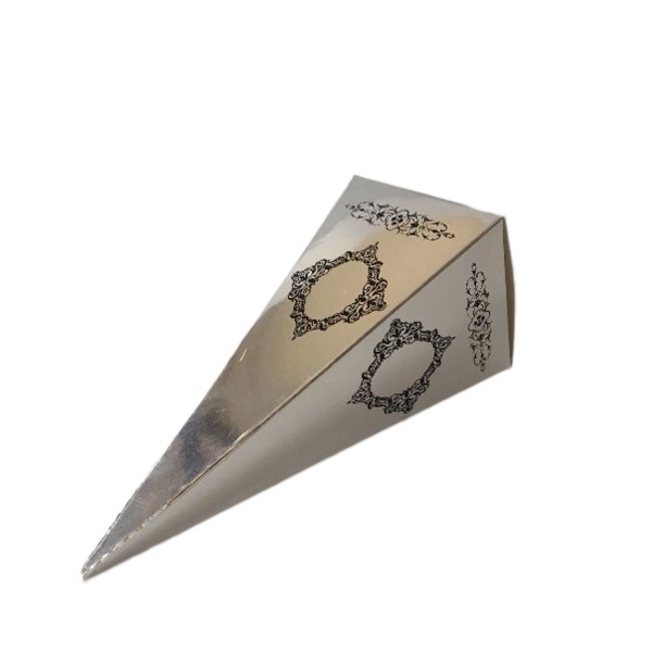 Tahtakale Toptancı Karton Şeker Külahı Lüx Siyah Yaldızlı Saray Desenli (25 Adet)  Gümüş